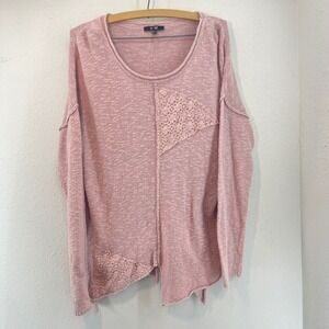 Yest Women's Pink Lace Large Knit Sweater Top M Asymmetrical Hem Boho Ballet